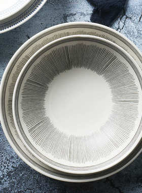 RD道尔顿ED系列汤盘 创意陶瓷浮雕沙拉碗 灰色线条绽放餐碗汤盘