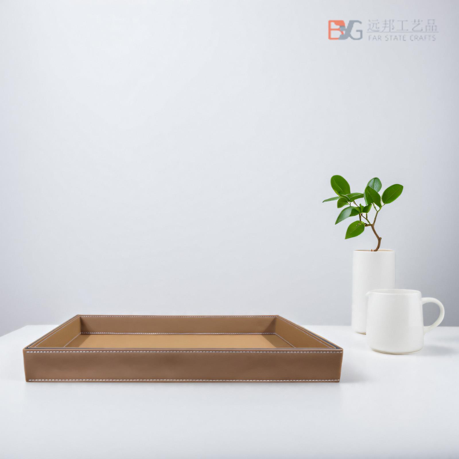 木质装饰品样板房托盘长方形皮质收纳盘家用现代简约玄关创意摆盘