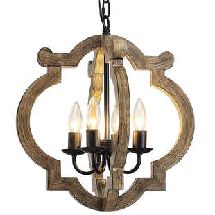 ebay美式 复古工业风木艺灯具创意圆形厨房岛农舍吊灯