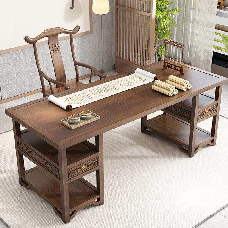 新中式简约实木办公桌家用书房小书桌组合仿古榆木大班台老板桌椅