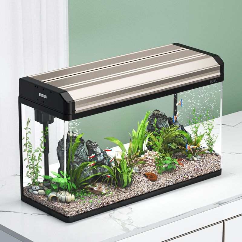博宇长方形桌面鱼缸客厅家用80公分1米2玻璃金鱼缸懒人免换水族箱