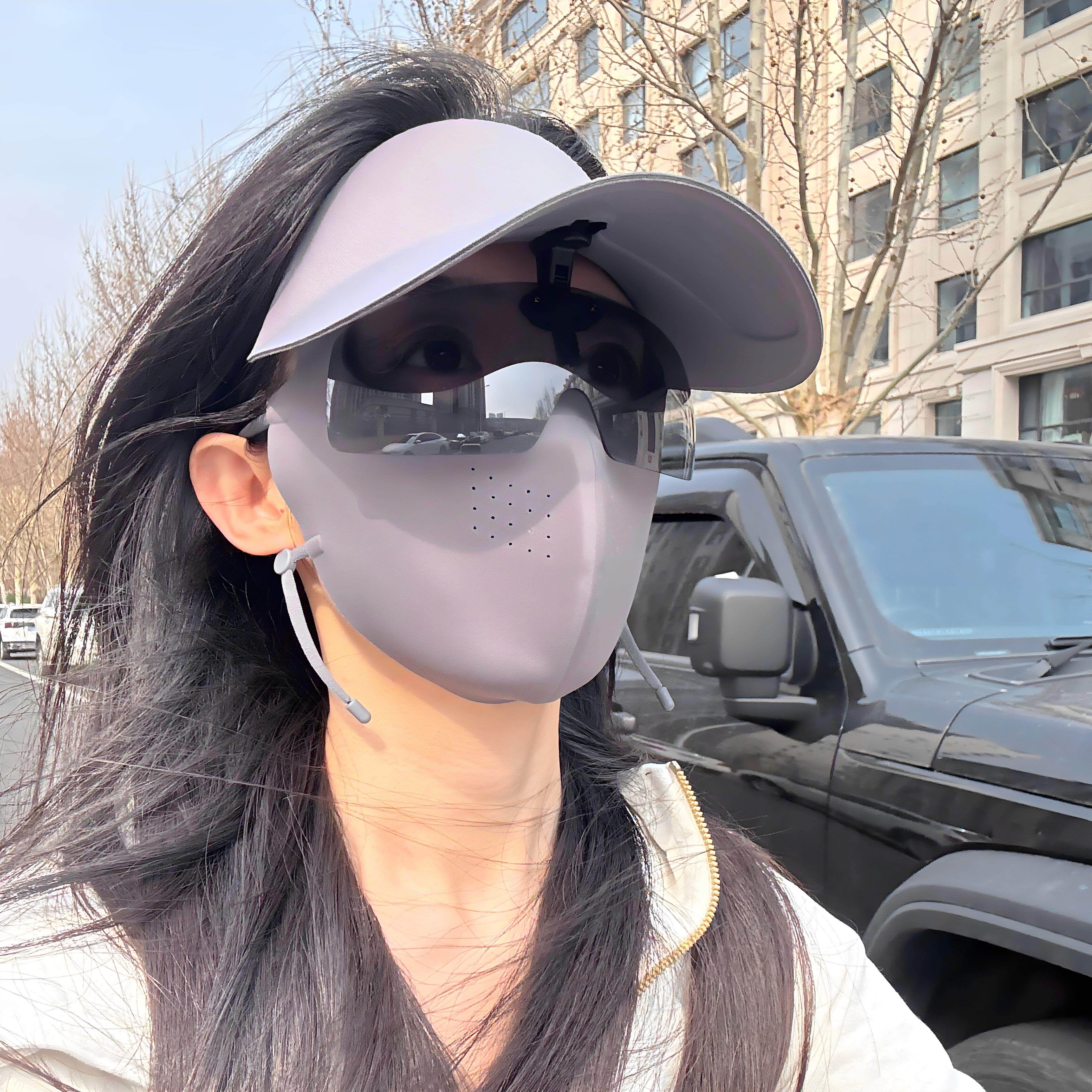 高效防晒帽口罩一体轻便透气户外通勤防风骑车不掉可戴头盔脸基尼