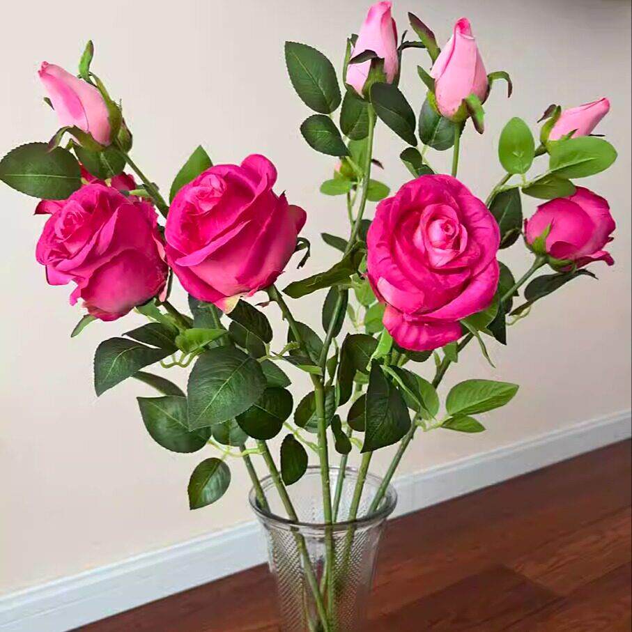 玫红色玫瑰仿真花玫瑰花假花绢花客厅装饰摆件样板房装饰花束插花