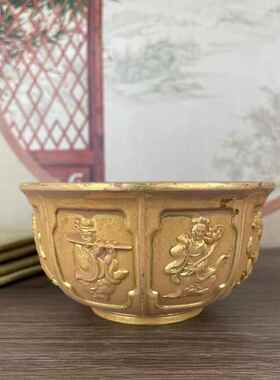 古玩市场收藏浮雕铜鎏金八仙碗乾隆年制家居饰品铜器摆件古玩物件