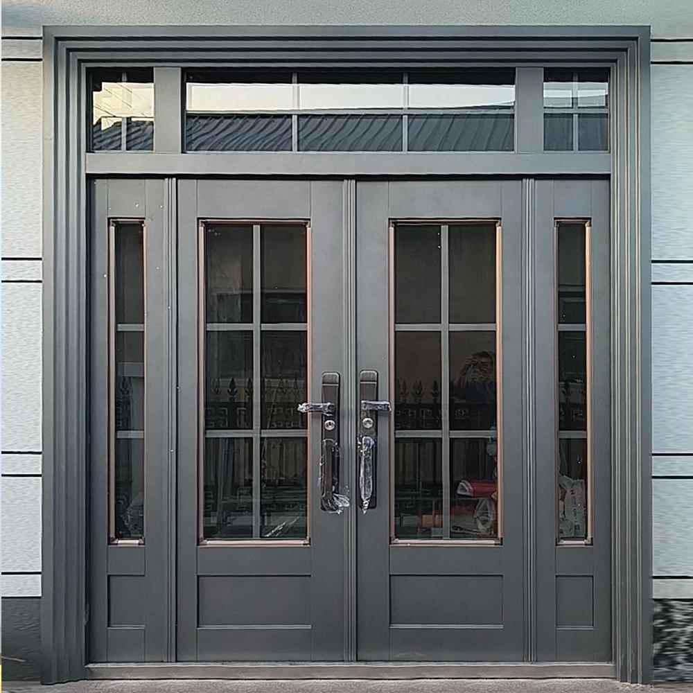 农村自建房大门进户门定制锌合金别墅大门双开门乡村入户门玻璃门