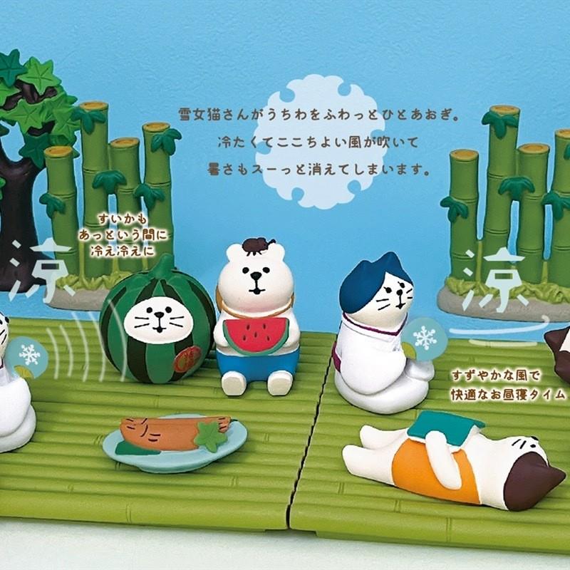 日式猫 夏日竹排竹林瓜冰淇淋企鹅白熊猫咪公仔装饰桌面摆件