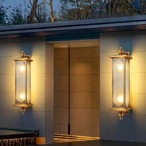 新中式太阳能壁灯全铜户外别墅大门灯室外防水围墙柱子外墙庭院灯