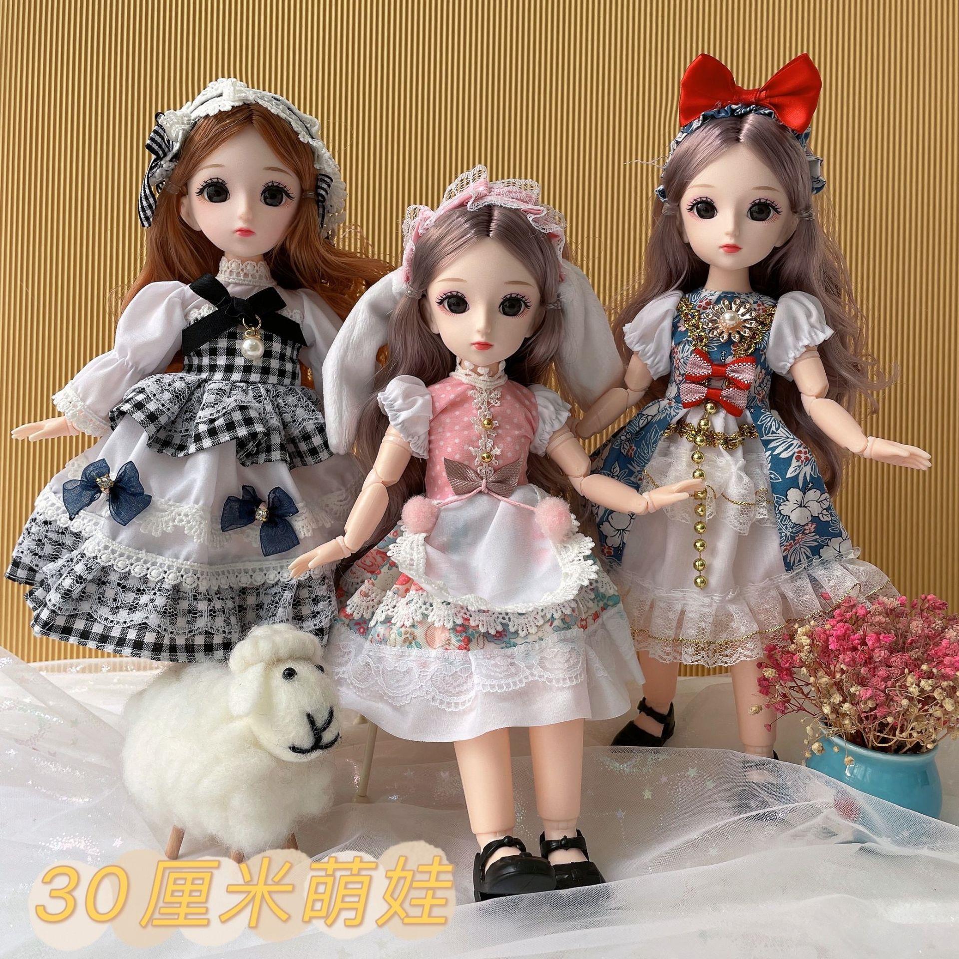 萌娃30厘米芭芘娃娃公主套装3D眼23关节6分bjd网红娃娃儿童礼物