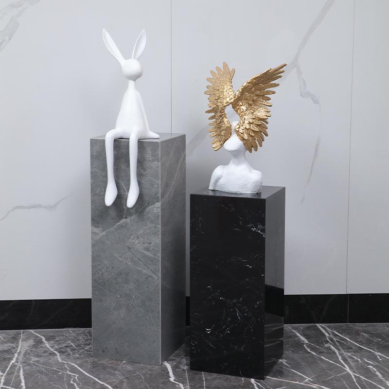 落地摆台酒店轻奢客厅玄关雕塑展示台电视柜旁大理石展示柜装饰品