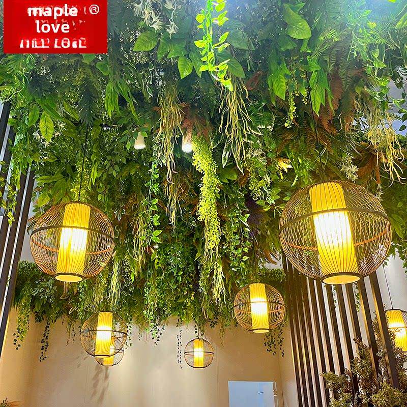 模拟植物吊顶绿色植物装饰吊顶花卉绿叶造景塑料假花藤室内隔断