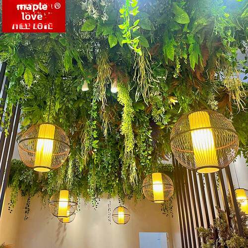模拟植物吊顶绿色植物装饰吊顶花卉绿叶造景塑料假花藤室内隔断