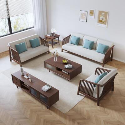 榉木PFP全实木小沙发客厅木质家具北沙欧大户型轻简约布艺奢发组