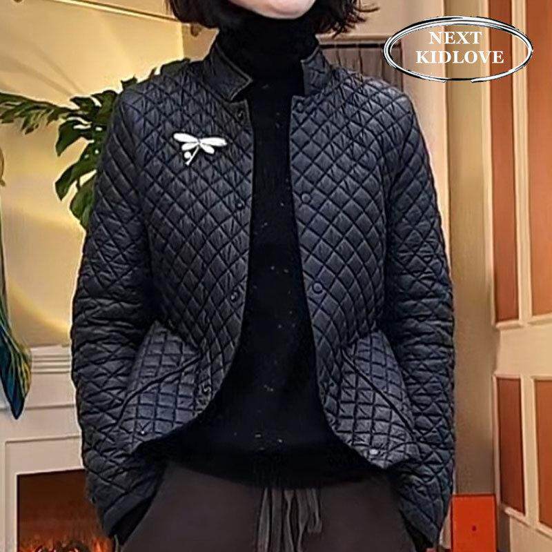 香港大码秋冬爆款2025年轻薄菱格羽绒棉服外套女胖mm显瘦短款棉袄