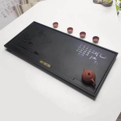 中国风底手工精制黑金石茶盘家居简单一体整体石茶具