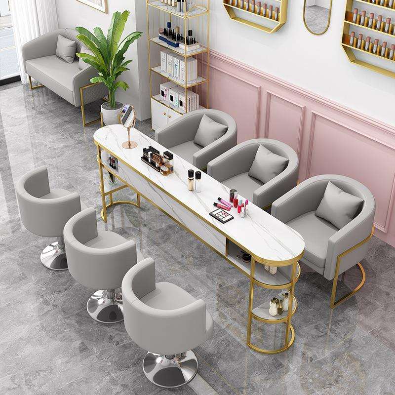 洽谈单人皮沙发奶茶饮品轻奢简约小圆接待桌椅组合美甲容院精品店