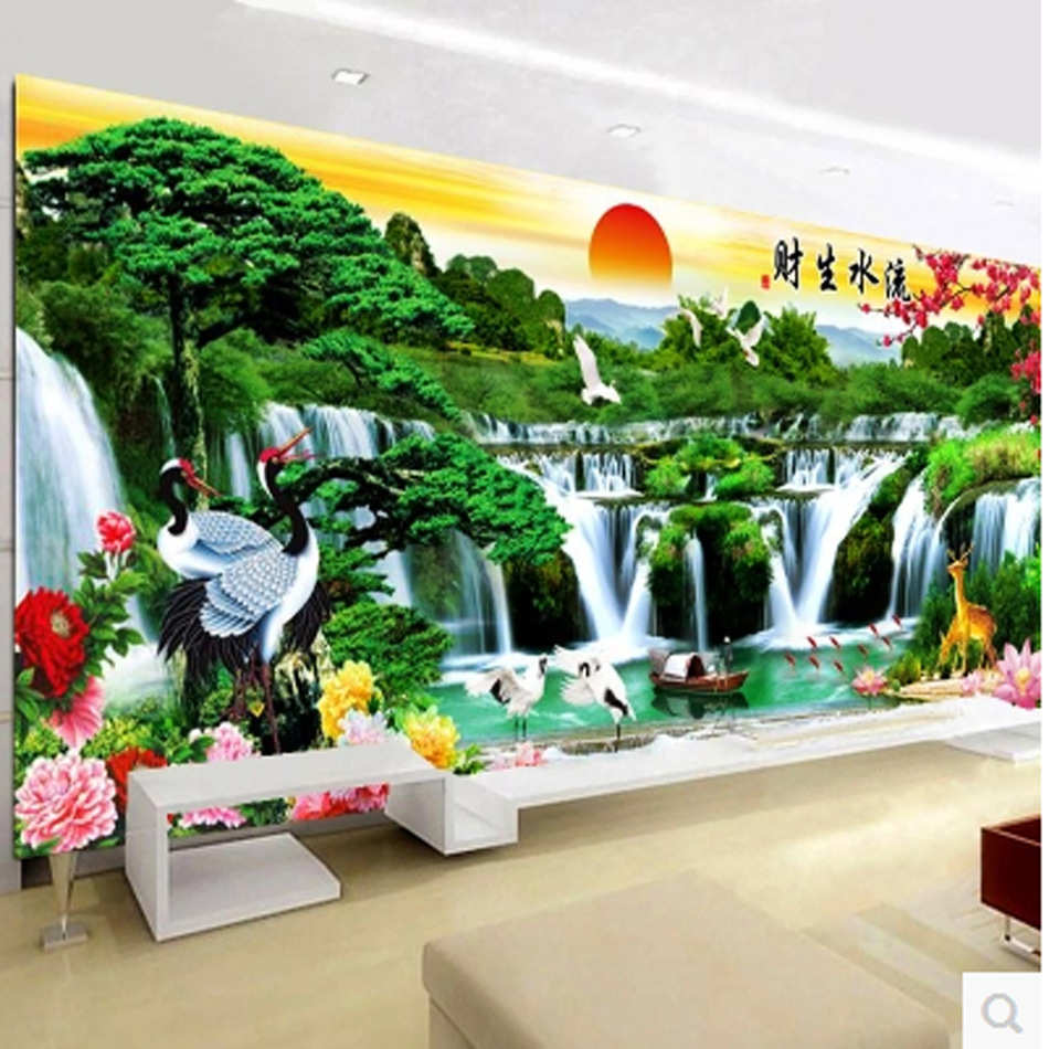 十字绣迎客松流水生财 新款满绣印花十字绣风景大画系列