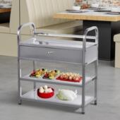 不锈钢移动送餐车三层餐边酒水车上菜车厨房置物架酒店收碗车