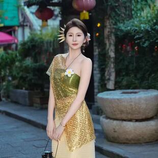 新款西双版纳傣族套装女装泰国旅游表演舞蹈写真不掉粉均码泼水节