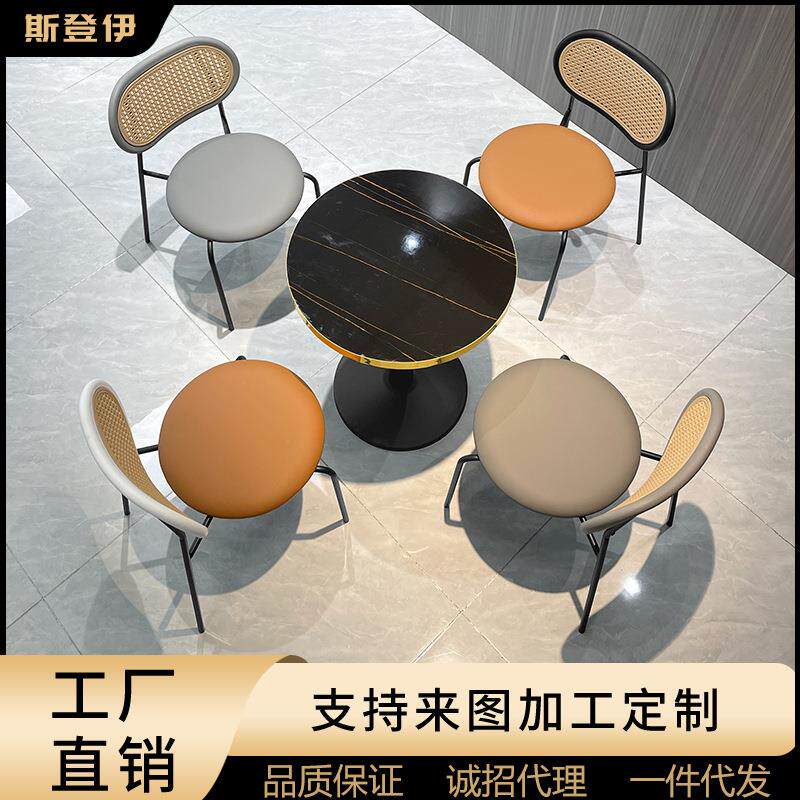 快餐桌椅套装组合饭店餐厅小吃餐饮商用桌子奶茶店咖啡厅仿石纹桌