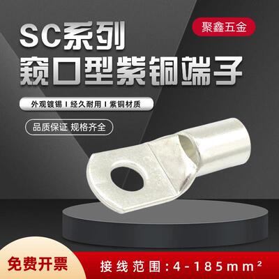 SC70-6/8/10/12/14窥口接线端子紫铜接头冷压线鼻线耳镀锡铜鼻子