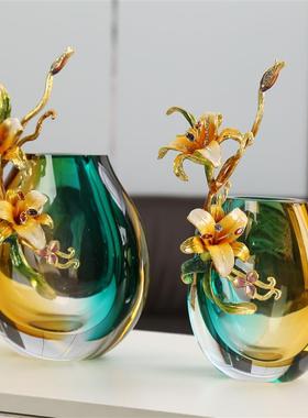 瓶简约创意珐琅彩花插花轻客厅电视柜餐桌摆件装饰琉璃奢器客厅花