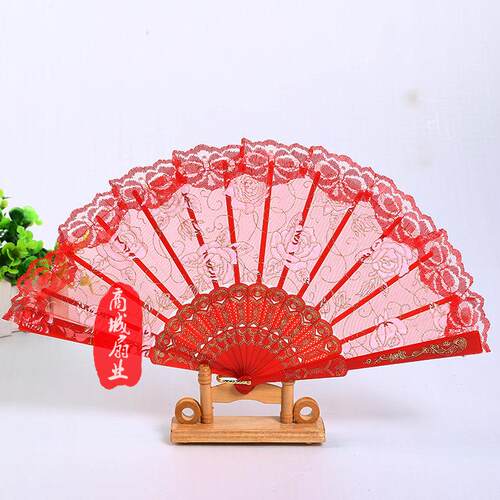 7寸工艺折扇*咏春舞蹈扇*玫瑰蕾丝花边扇子*礼品装饰扇*婚礼用扇
