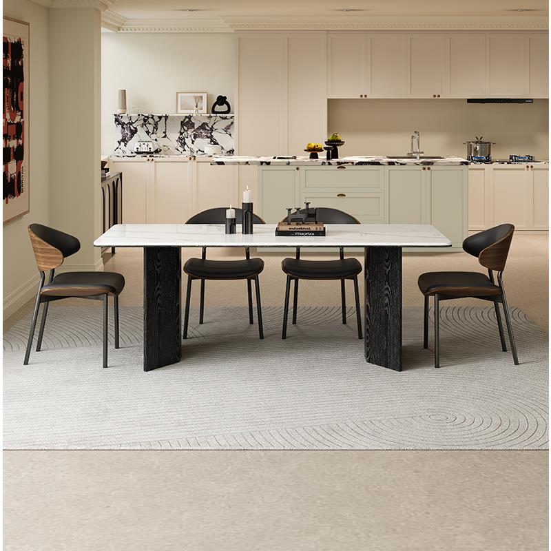 正品覆古风板黑2胡桃色实木餐桌桌椅组合家用长方形小户型岩饭204