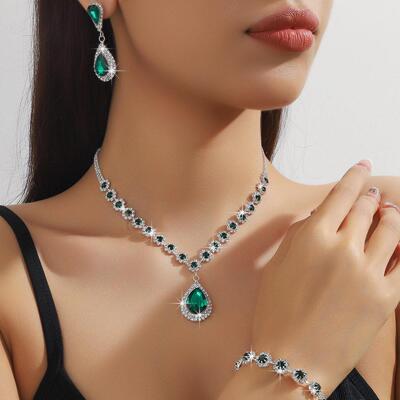 Necklace earrings bracelet three-piece set full of diamond