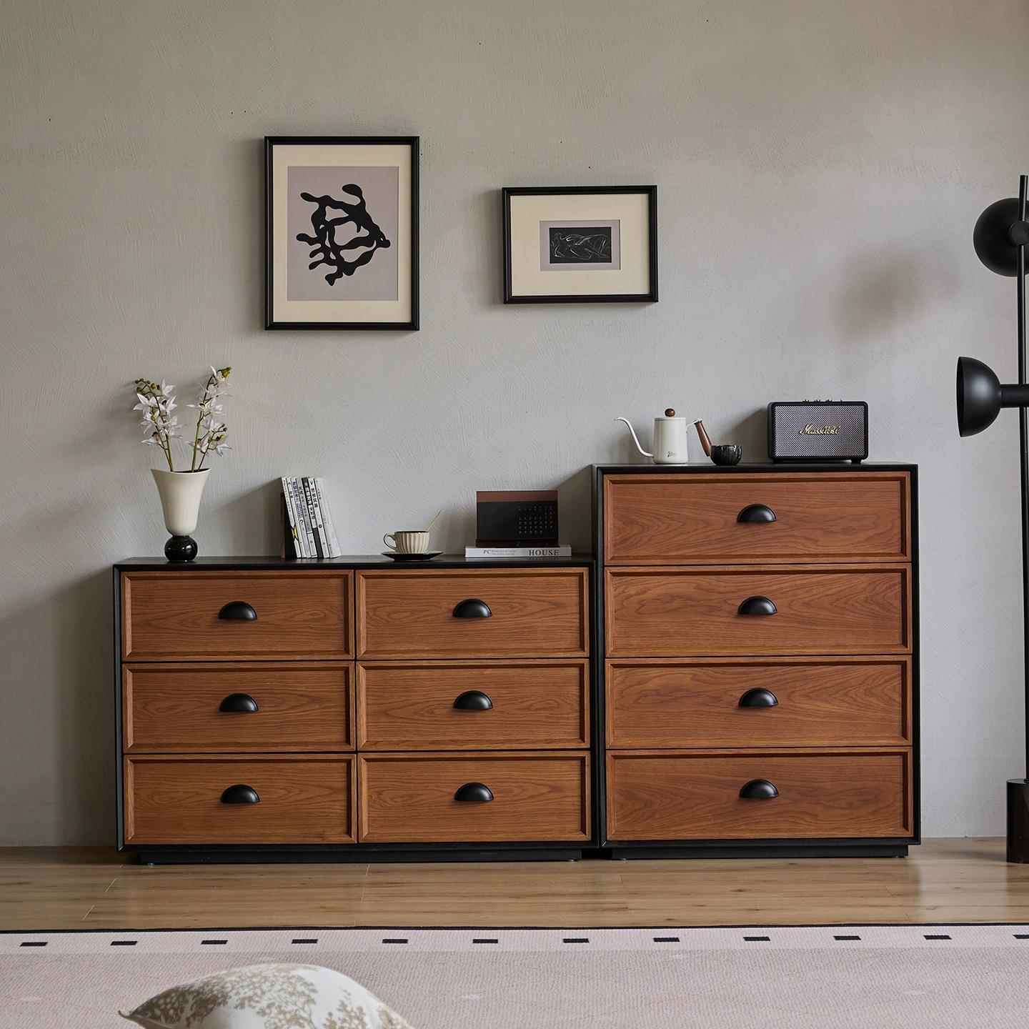 中古风六斗柜组合柜客厅靠墙收纳玄关柜储物柜实木卧室复古床尾柜