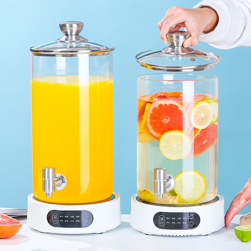 保温冷水壶带龙头加热养生壶餐厅自助果汁桶耐高温玻璃容器带龙头
