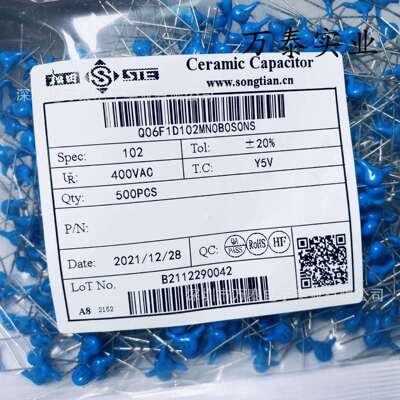 松田STE 安规电容Y1 AC400V102M Q06F1D102MNOBONS 1nF P=10MM