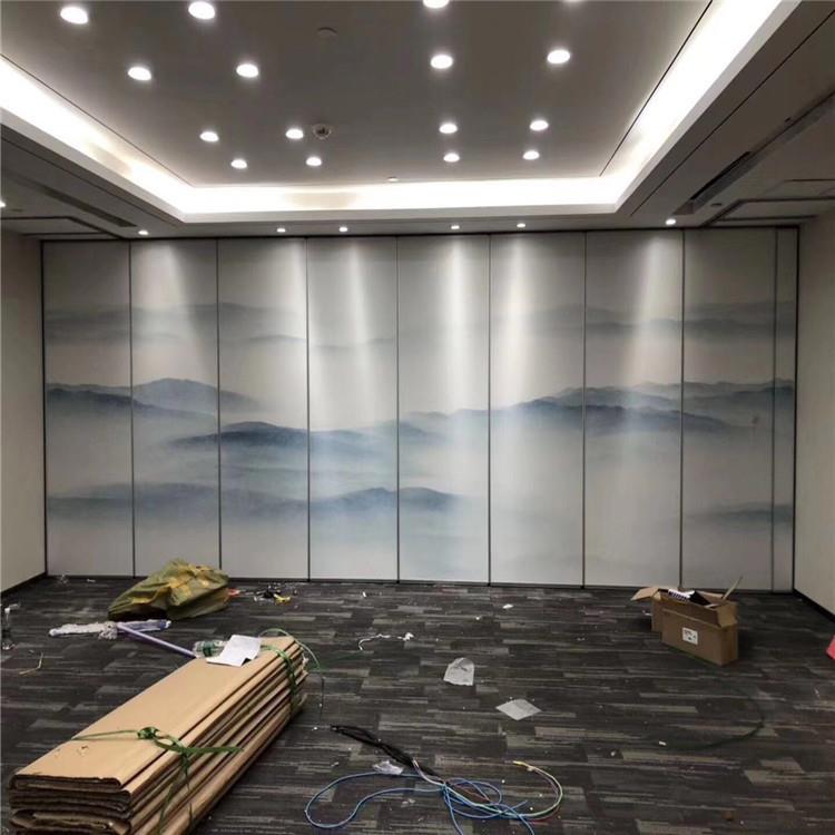 酒店厢包山水贴画活动断屏风动隔音隔隔断墙餐移65厅推拉折叠门