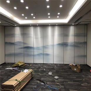 酒店包厢山水贴画活动隔断屏风移动隔音隔断墙65餐厅推拉折叠门