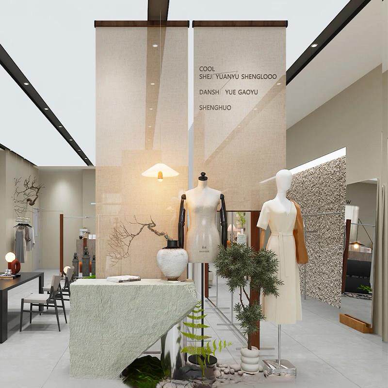 禅意屏风挂帘拉卷式服装店展厅升降卷帘装饰帘中式半透定制隔断窗