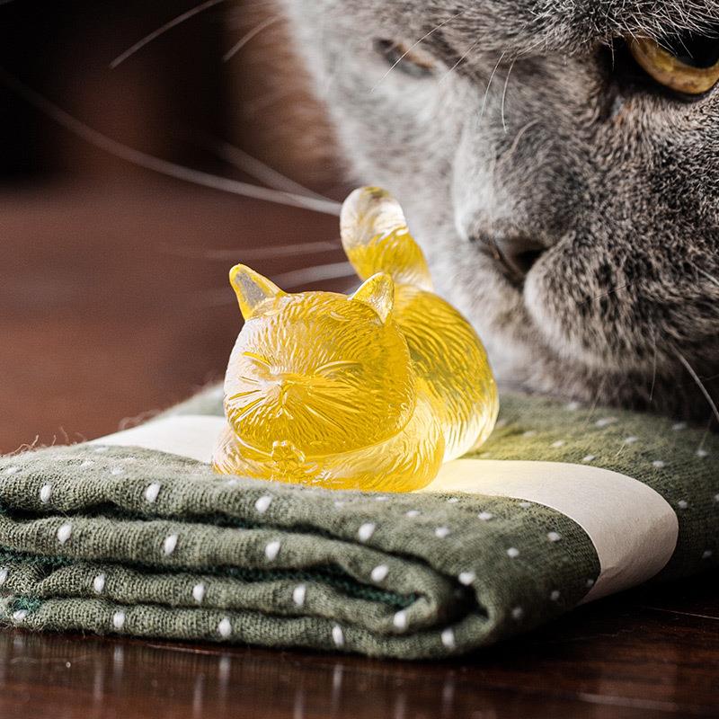 高架TGM端瑠璃冰烧小花猫茶件宠摆件可养茶道配茶玩笔冻笔搁可爱