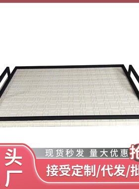 海阁欧式茶几长方形托盘橙色皮制托盘果盘客厅摆件样品房软装饰品