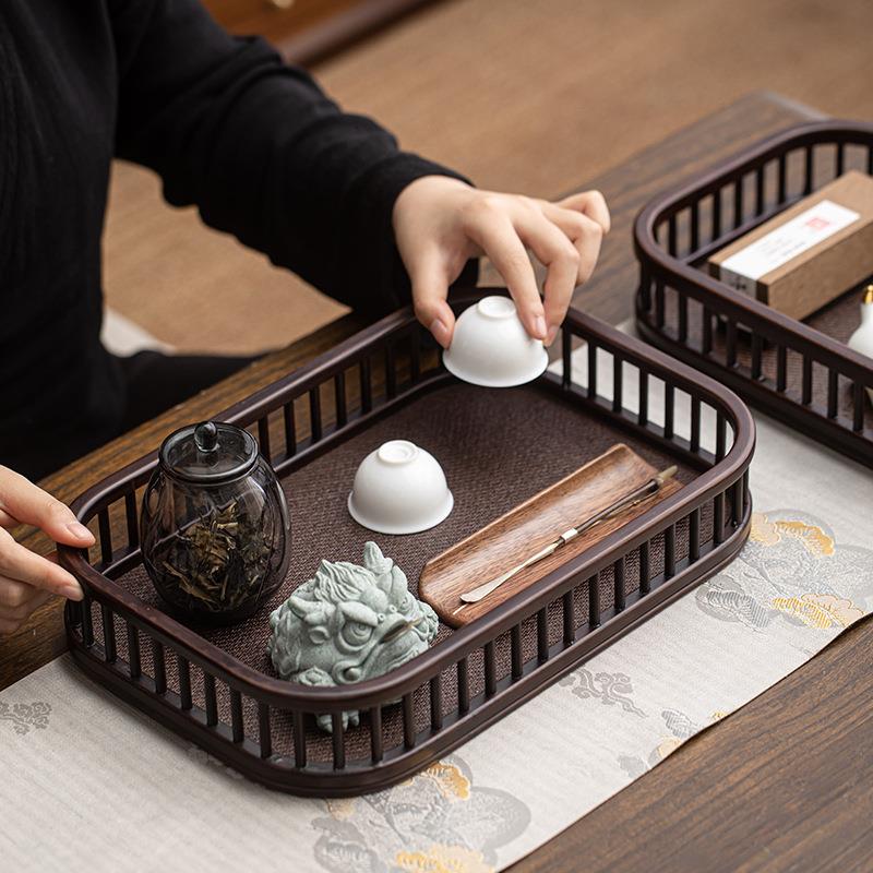 胡桃色竹木收纳篮长方形水果盘家用茶具放置篮简易茶盘客厅点心盘