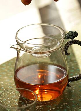 全日式珠滤网新激一体奉打孔玻璃茶光漏CEC茶滤带底座滤茶器