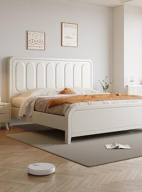 现代奶油风J819实木床1型.8白色轻公1主床小奢户主卧.5双人储物床