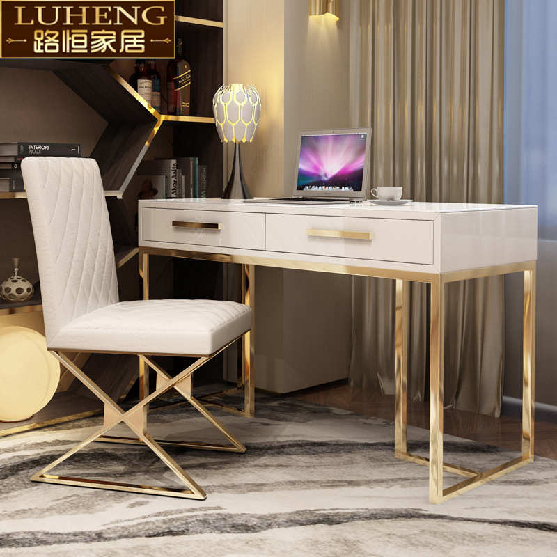 轻奢不锈钢镀金书桌厂家直销酒店工程单配套美式会议桌子