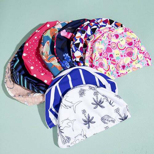 Polyester fabric swimming cap, high elasticity for adults, u