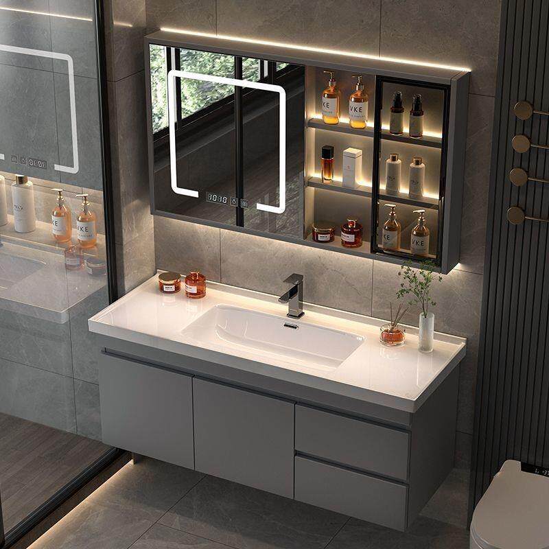2025新款浴室柜组合陶瓷一体盆炭灰色防水洗漱盆轻奢风洗手台吊柜
