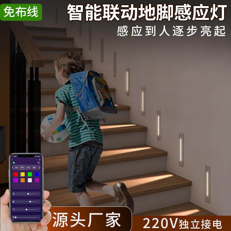 220V嵌入式智能联动人体感应地脚灯别墅楼梯踏步台阶灯墙角踢脚灯
