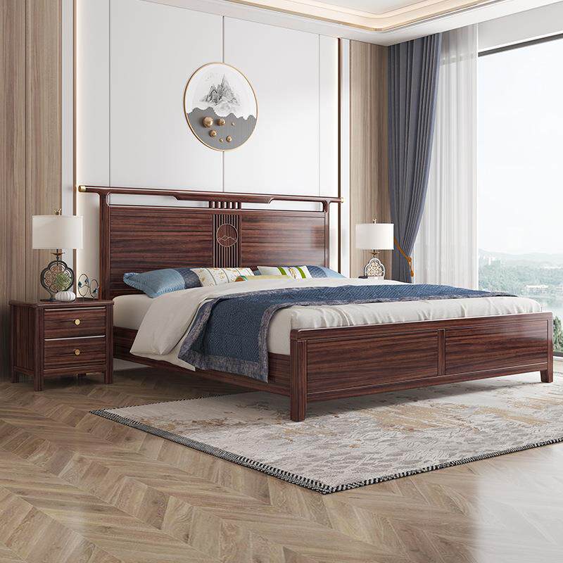 新中式乌金木实木床家用全实木床卧室1.8米双人床高箱储物大婚床