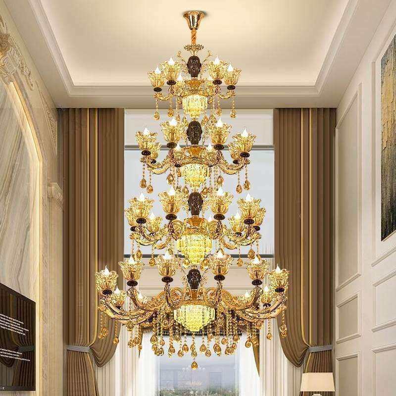 欧式水晶灯具别墅复式楼中空客厅大吊灯挑空跃层陶瓷楼梯间长吊灯