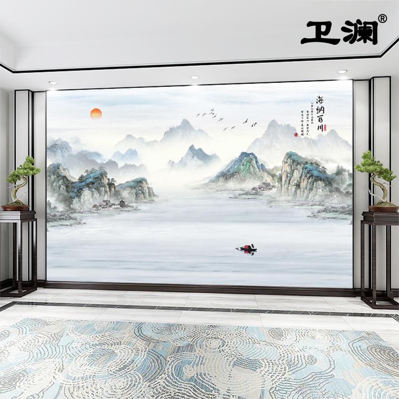 新中式山水画墙纸电视背景墙壁纸简约现代客厅墙布3D沙发定制壁画