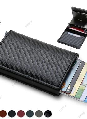 Carbon Fiber Card Holder Men Wallets Rfid Black Leather Mini