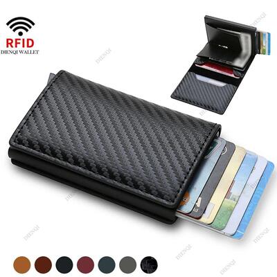 Carbon Fiber Card Holder Men Wallets Rfid Black Leather Mini
