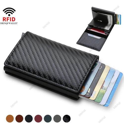 Carbon Fiber Card Holder Men Wallets Rfid Black Leather Mini