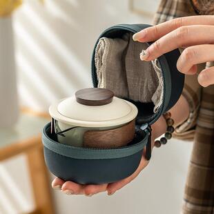 陶瓷快客杯一壶三杯可携式 户外车载功夫泡茶壶收纳包旅行茶具套组